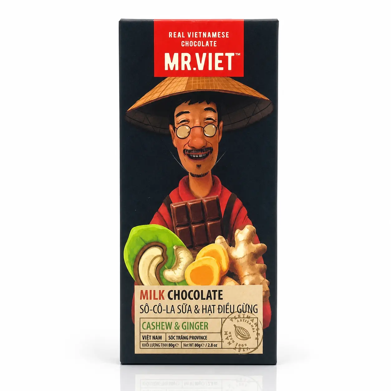 MR.VIET Sô cô la Sữa Hạt điều và Gừng 80g