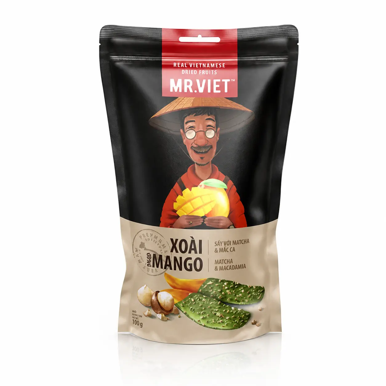 MR.VIET Xoài Sấy Với Matcha & Mắc Ca 100g Mr.Viet