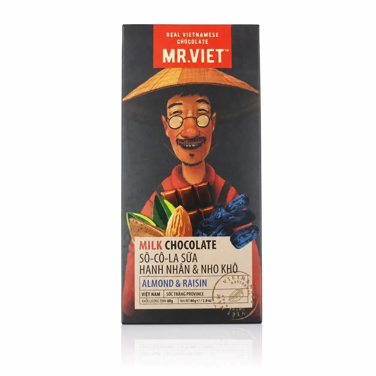 MR.VIET Sô cô la Sữa Hạnh nhân và Nho khô 80g Mr.Viet